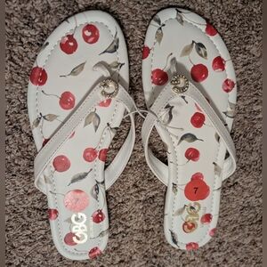 GBG Los Angeles White Sandals with Cherry Print NWOT
